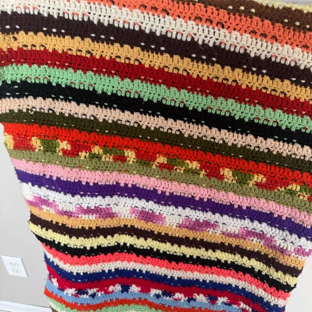 Vintage Handmade Crochet‎ Afghan Throw Blanket Boho Retro 80x47 Fringe